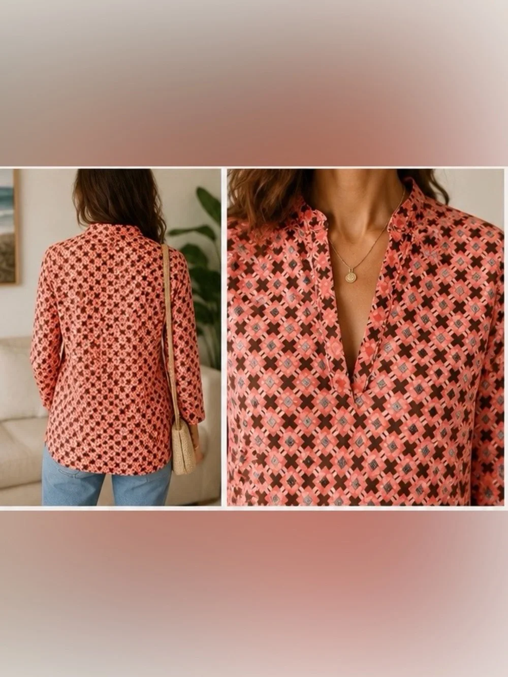 TORY BURCH Printed Cotton Tunic Blouse 100% Cotton